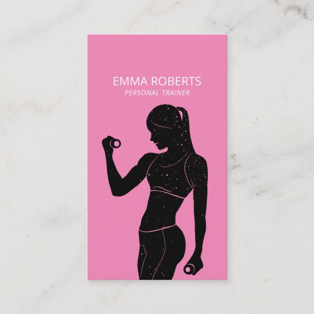 Fitness Girl Personal Trainer Black & Pink Business Card (Front)