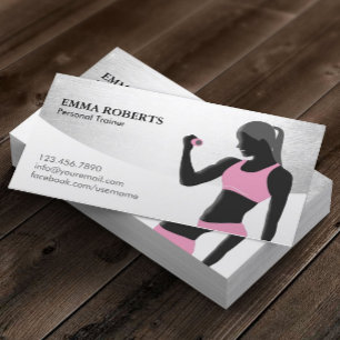 Fitness Girl Personal Trainer Classy Silver Modern Business Card