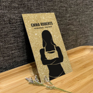 Fitness Girl Personal Trainer Gold Glitter Business Card
