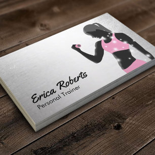 Fitness Girl Personal Trainer Modern Silver Business Card