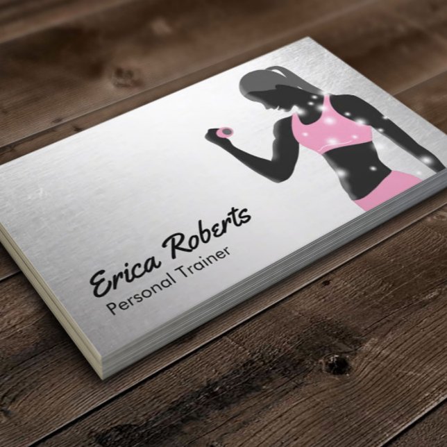 Fitness Girl Personal Trainer Modern Silver Business Card (Creator Uploaded)