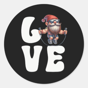 Fitness Gnome Dad With Skipping Rope Loves Cardio Classic Round Sticker