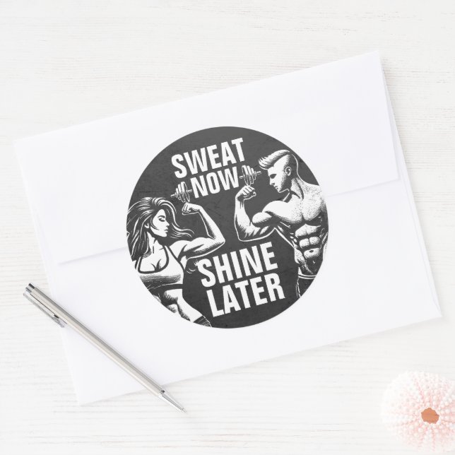 Fitness Gym Workout Bodybuilding Motivational Classic Round Sticker (Envelope)