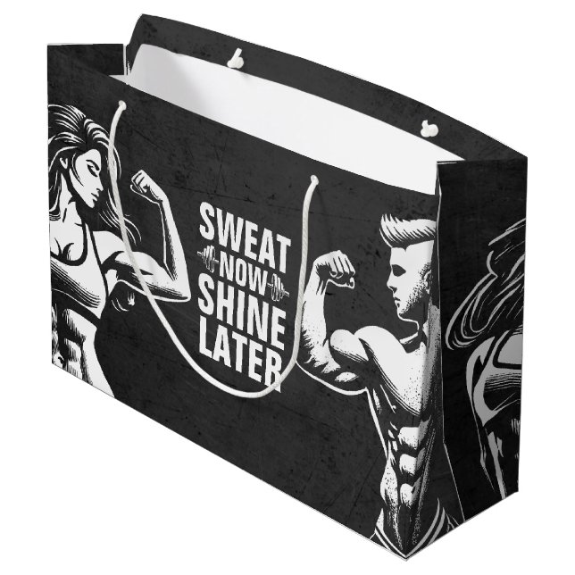 Fitness Gym Workout Bodybuilding Motivational Large Gift Bag (Back Angled)