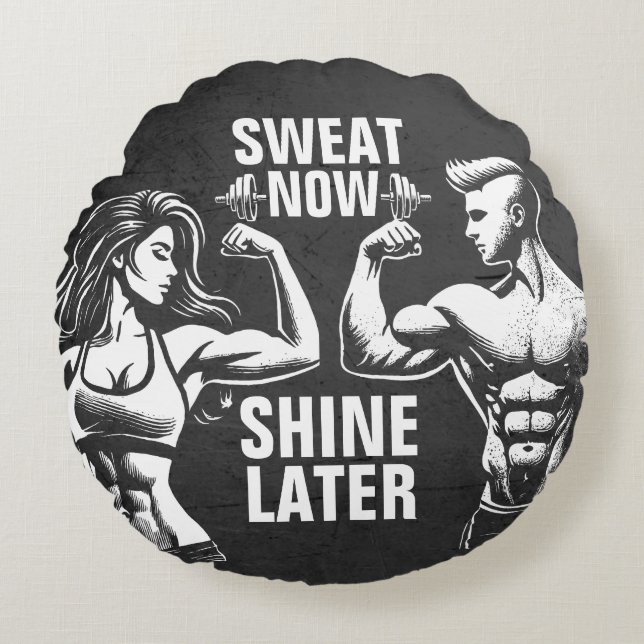 Fitness Gym Workout Bodybuilding Motivational Round Cushion (Front)