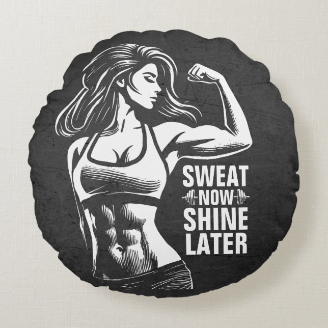 Fitness Gym Workout Bodybuilding Motivational Round Cushion (Front)