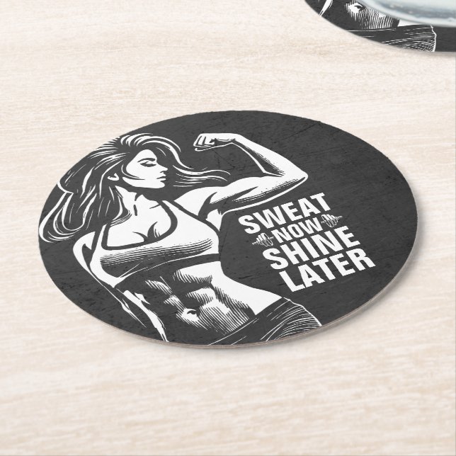 Fitness Gym Workout Bodybuilding Motivational Round Paper Coaster (Angled)