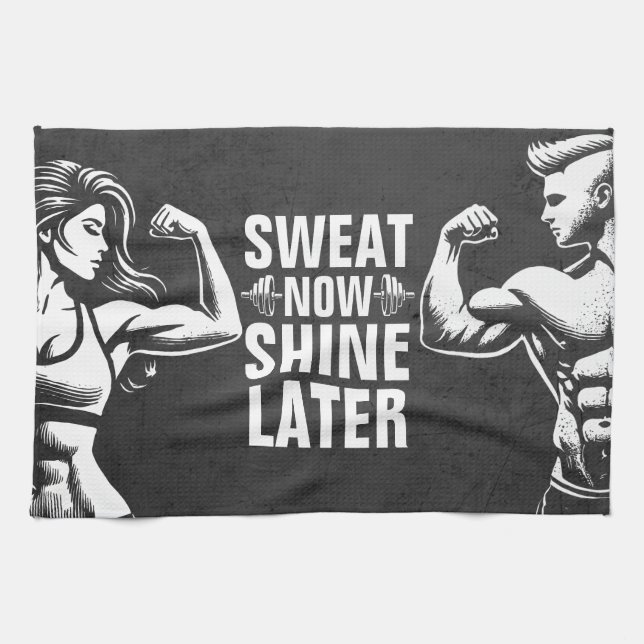 Fitness Gym Workout Bodybuilding Motivational Tea Towel (Horizontal)