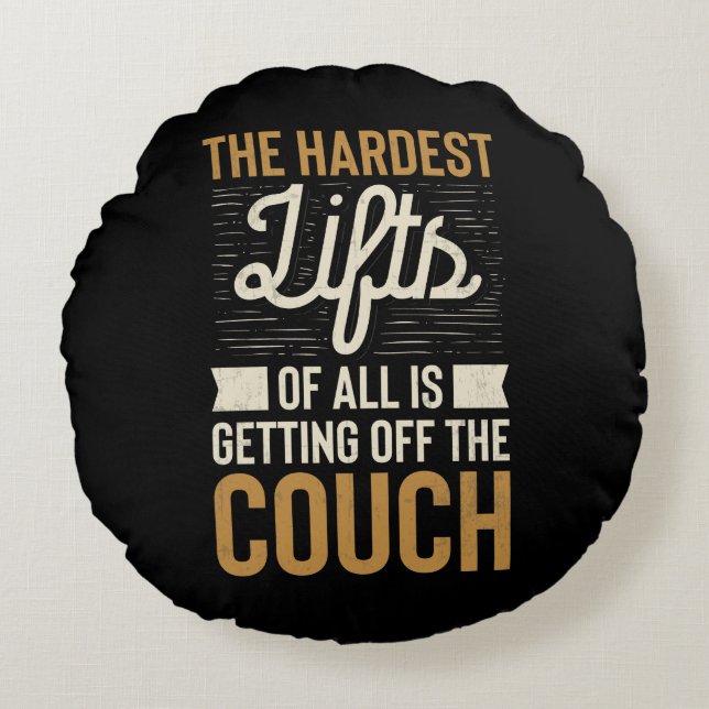 Fitness Gym Workout Weightlifting Quote Round Cushion (Front)