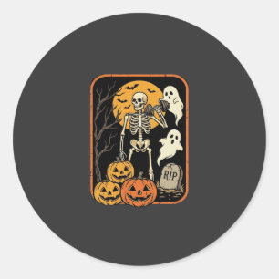 Fitness Halloween Skeleton Ghost Pumpkin Workout D Classic Round Sticker