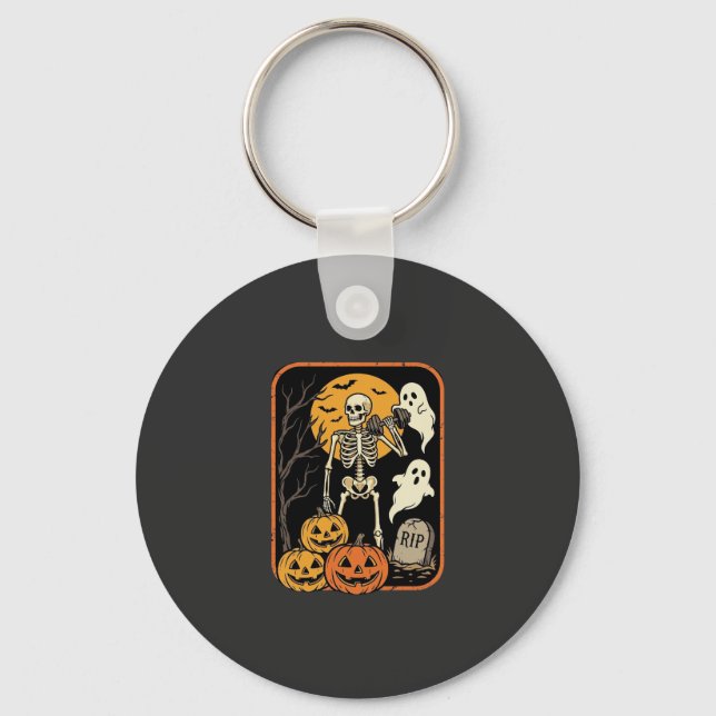 Fitness Halloween Skeleton Ghost Pumpkin Workout D Key Ring (Front)