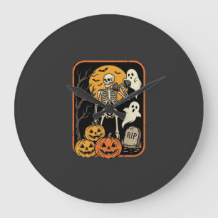 Fitness Halloween Skeleton Ghost Pumpkin Workout D Large Clock