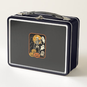 Fitness Halloween Skeleton Ghost Pumpkin Workout D Metal Lunch Box