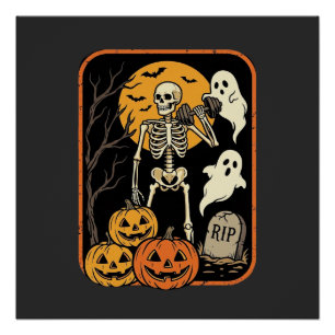 Fitness Halloween Skeleton Ghost Pumpkin Workout D Poster