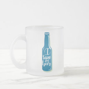 Fitness Humour I Run For Beer Blue Bottle Frosted Glass Coffee Mug
