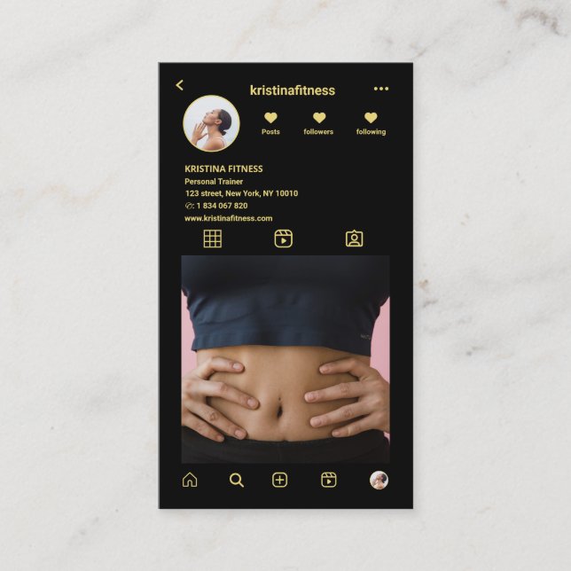 Fitness Instagram Photo Grid QR Code Business Card (Front)
