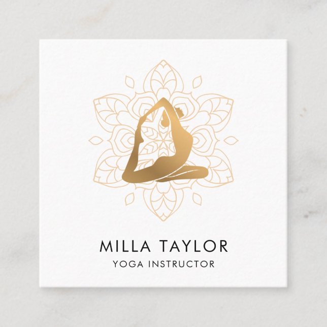 Fitness Instructor Yoga Instructor, Yoga pose, Gym Square Business Card (Front)