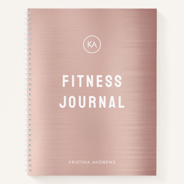 Fitness Journal Pink Rose Gold Monogrammed (Front)