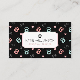Fitness Kettlebell & Dumbbell Weight Pattern Black Business Card