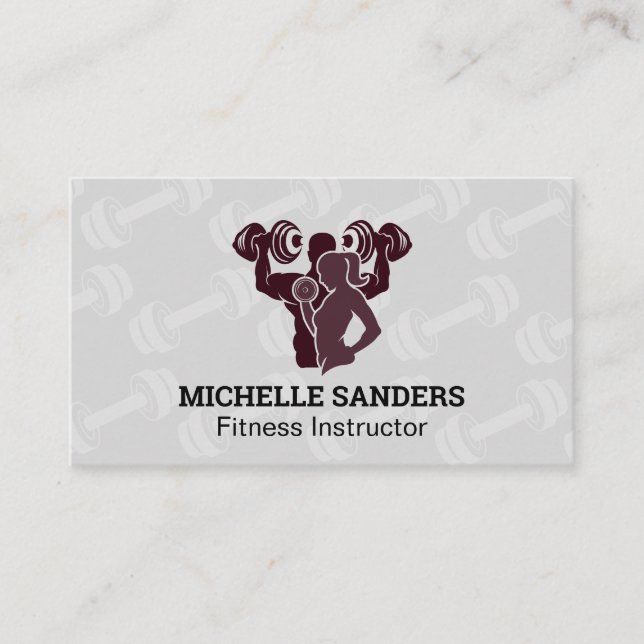 Fitness Logo | Dumbbell Pattern Business Card (Front)