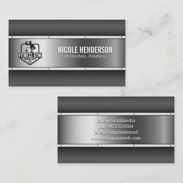 Fitness Logo | Metallic Industrial Business Card (Front/Back)