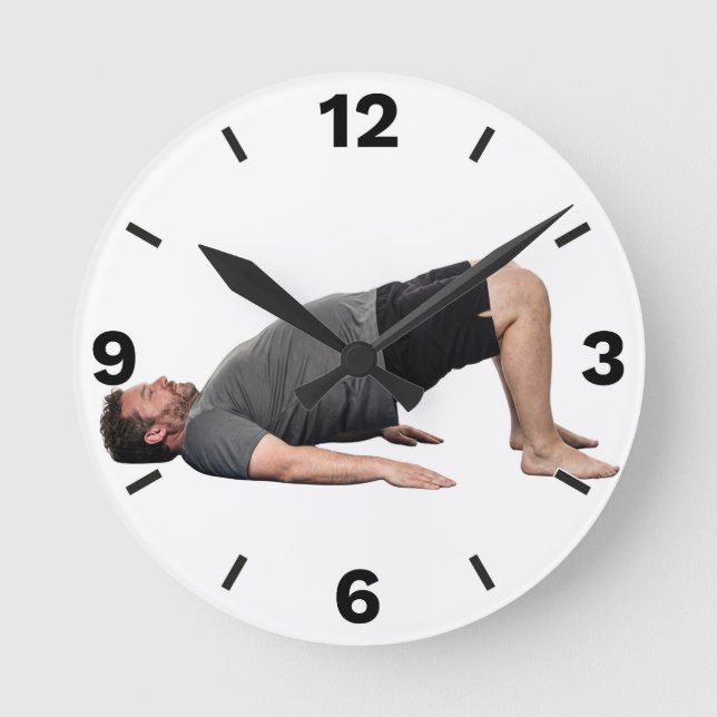 Fitness Man Glute Bridge Workout Exercise Round Clock (Front)