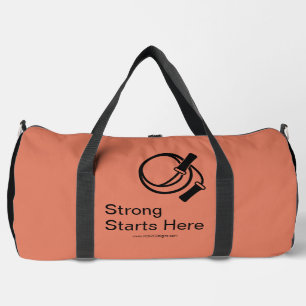 Fitness Motto Strong Starts Here Orange Black Duffle Bag