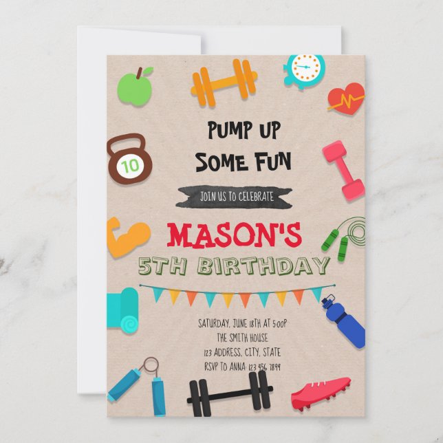 Fitness party birthday invitation (Front)