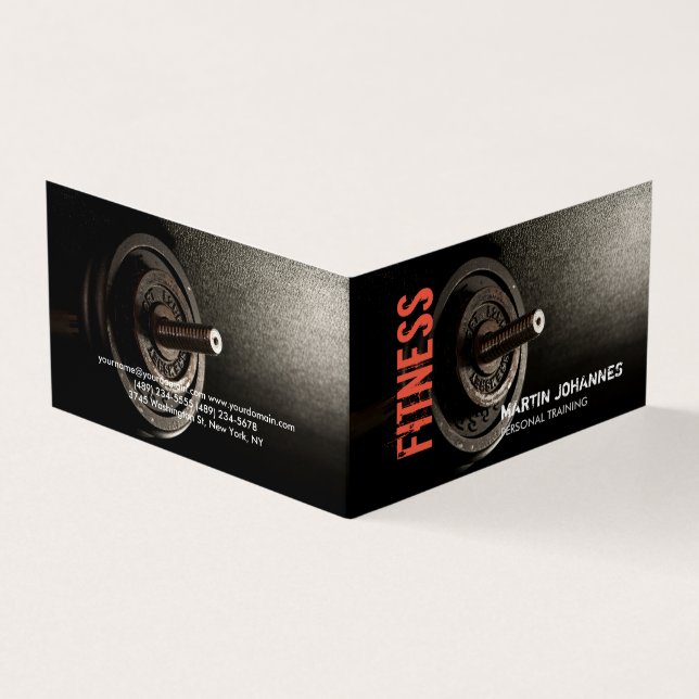 Fitness Personal Trainer Bodybuilding Modern Sharp Business Card (Outside)