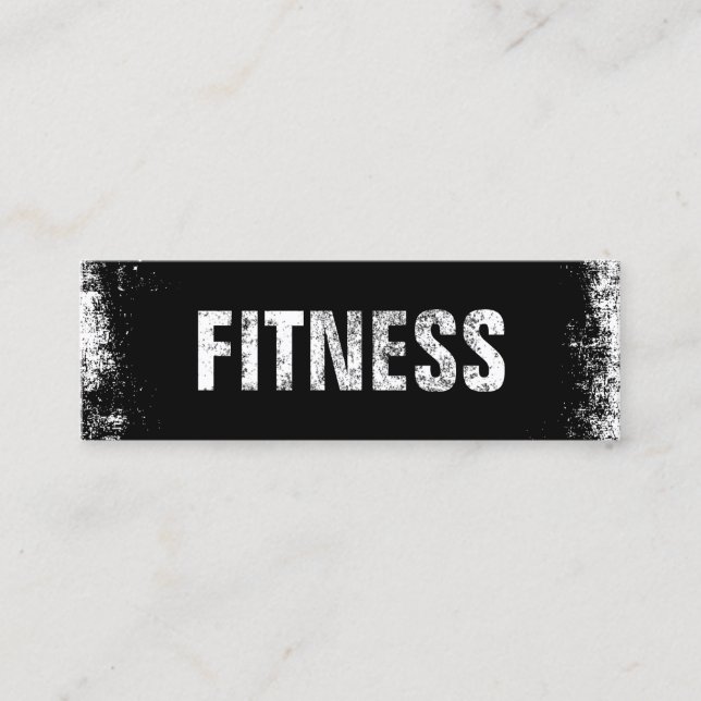 Fitness Personal Trainer Bold Black Grunge Mini Business Card (Front)