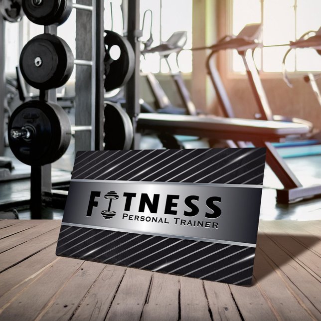 Fitness Personal Trainer Bold Text Dumbbell Logo Business Card (Creator Uploaded)