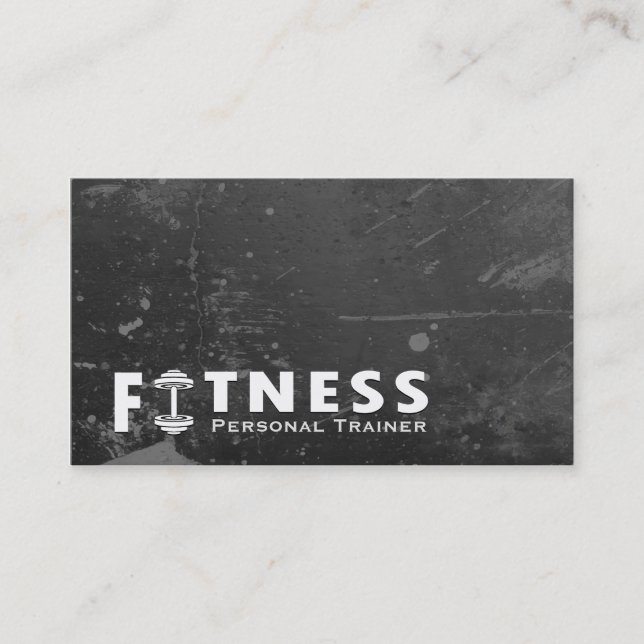 Fitness Personal Trainer Bold Text Dumbbell Logo Business Card (Front)