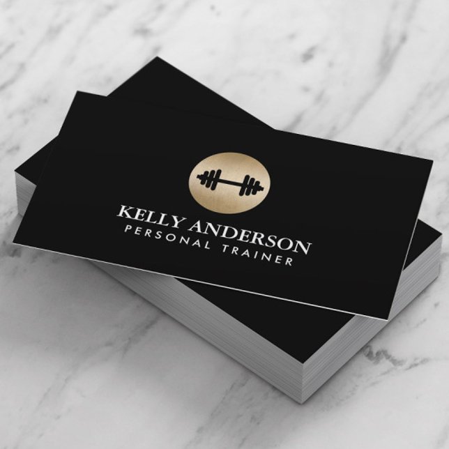 Fitness Personal Trainer Classy Black & Gold Business Card (Creator Uploaded)