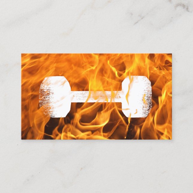 Fitness Personal Trainer Fire & Dumbbell Business Card (Front)