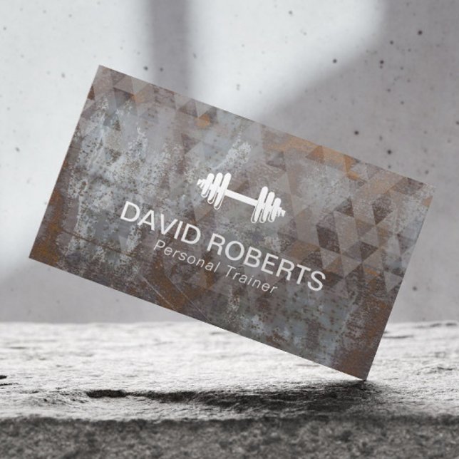 Fitness Personal Trainer Geometric Grunge Metal Business Card (Creator Uploaded)