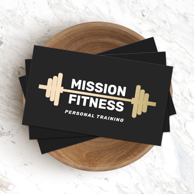 Fitness Personal Trainer Gold  Barbell Business Card (Creator Uploaded)