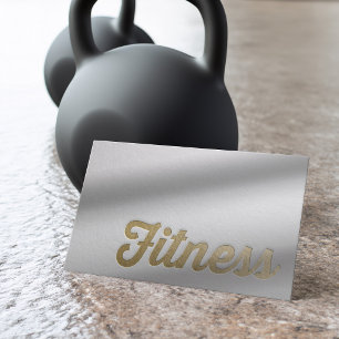 Fitness Personal Trainer Minimal White Gold Emboss Business Card