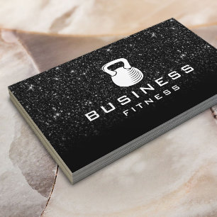 Fitness Personal Trainer Modern Black Glitter Business Card