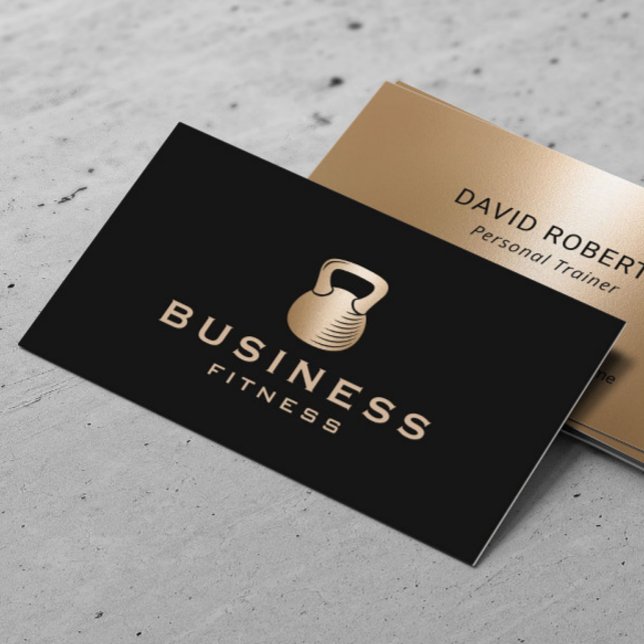 Fitness Personal Trainer Modern Gold Kettlebell Business Card (Creator Uploaded)