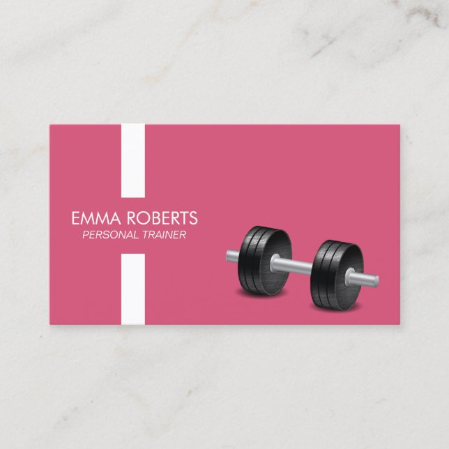 Fitness Personal Trainer Modern Stripe Pink Business Card (Front)