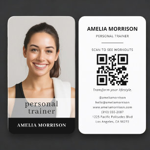 Fitness Personal Trainer Photo QR Code  Business Card