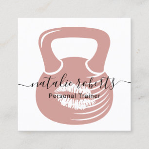 Fitness Personal Trainer Pink Kiss Kettlebell Square Business Card