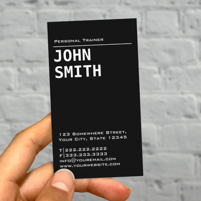 Fitness Personal Trainer Simple Plain Black Business Card (Creator Uploaded)