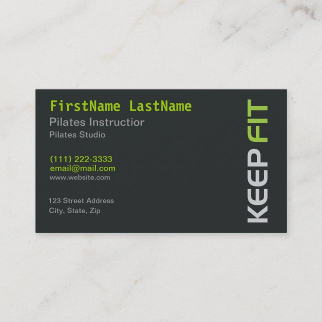 Fitness Pilates Instructor on white Business Card (Front)