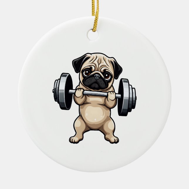 Fitness Pug Ceramic Tree Decoration (Front)