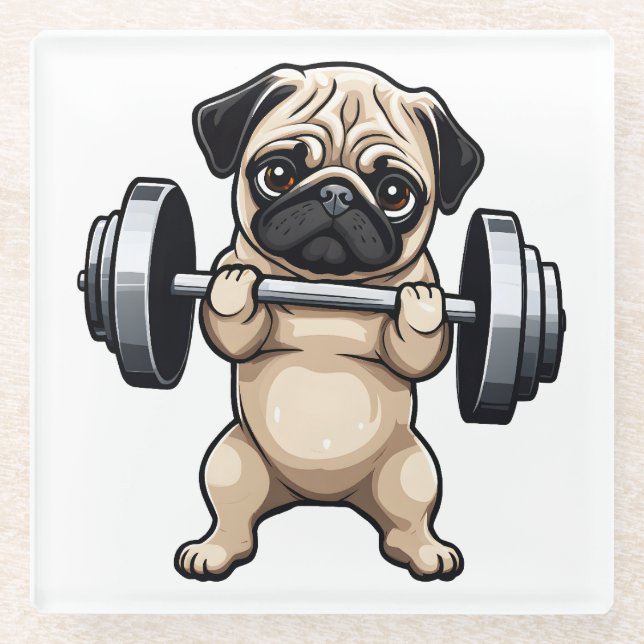 Fitness Pug Glass Coaster (Front)
