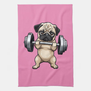 Fitness Pug Tea Towel
