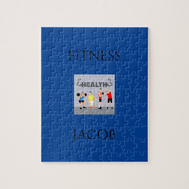 Fitness puzzle in blue with custom name. (Vertical)