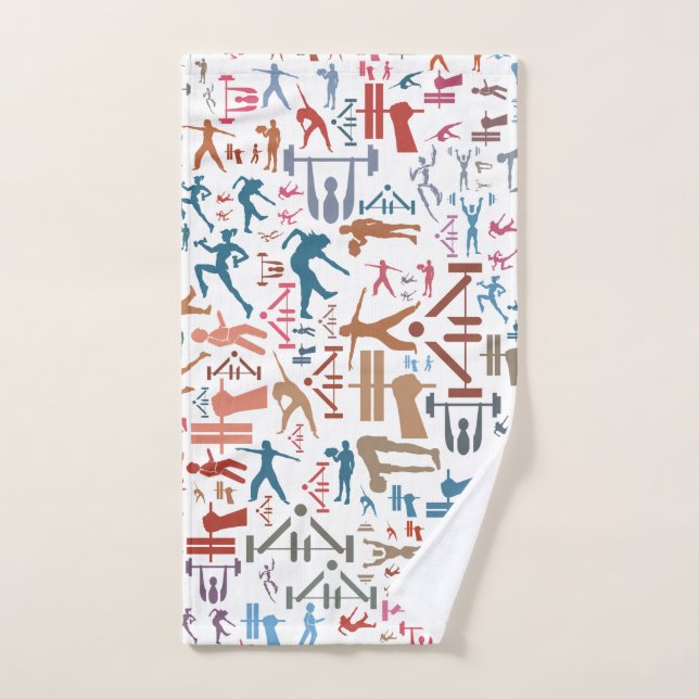 Fitness related symbols background hand towel (Hand Towel)