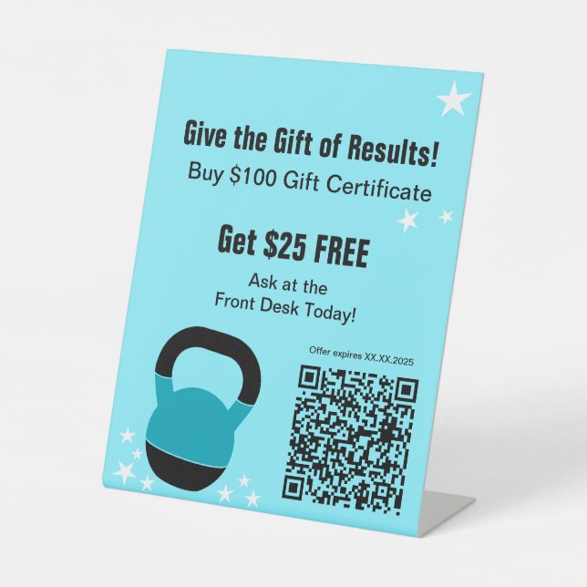 Fitness Results Christmas Gift Certificate Pedestal Sign (Front)